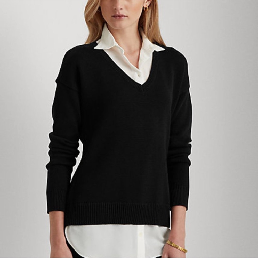 Lauren Ralph Lauren Layered Look Sweater + Shirt Top – PXS (Petite Small)
